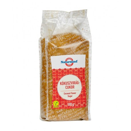 Zahar Flori Cocos 500g Naturmind, ambalaj transparent, etichetă roșie.